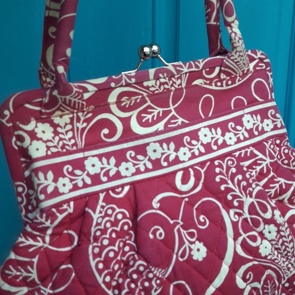 Hot Pink Kisslock Purse and Matching Clutch Classic Vera Bradley Handbag Set 2 - Picture 14 of 15